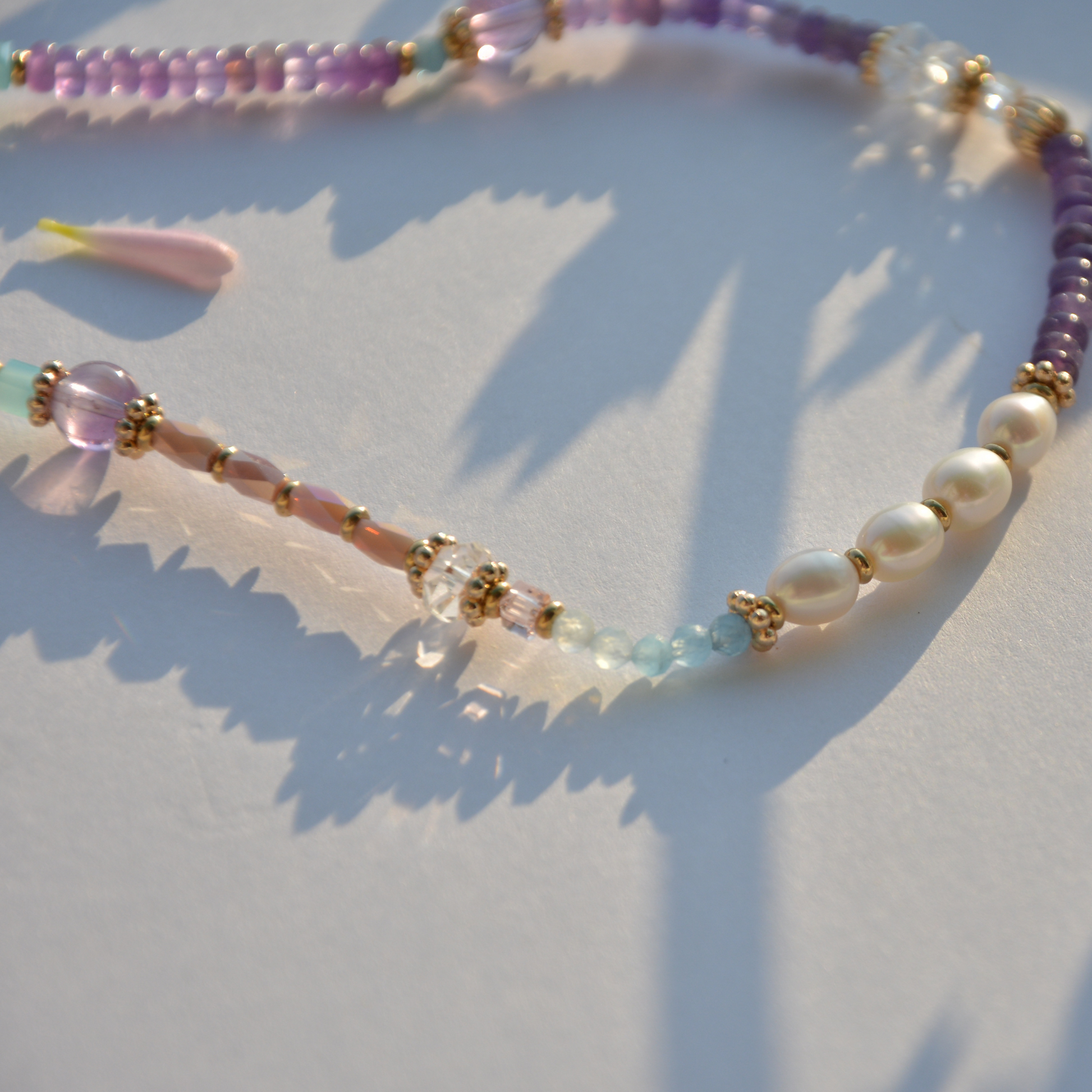 Pearls and Aquamarine beads.  Crown Chakra Bracelet