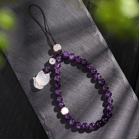 Handcrafted Amethyst Fox Phone Charm – Spiritual Healing Accessory