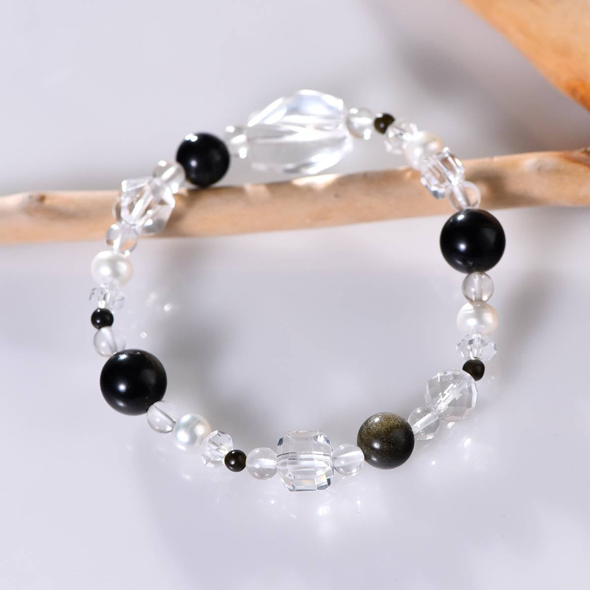 Taoist Energy Bracelet - Obsidian and White Crystal