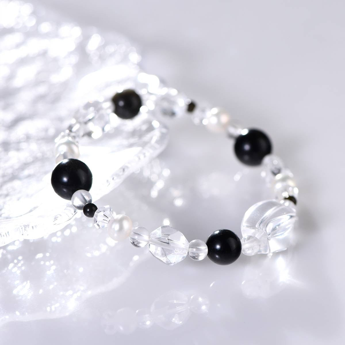 Taoist Energy Bracelet - Obsidian and White Crystal