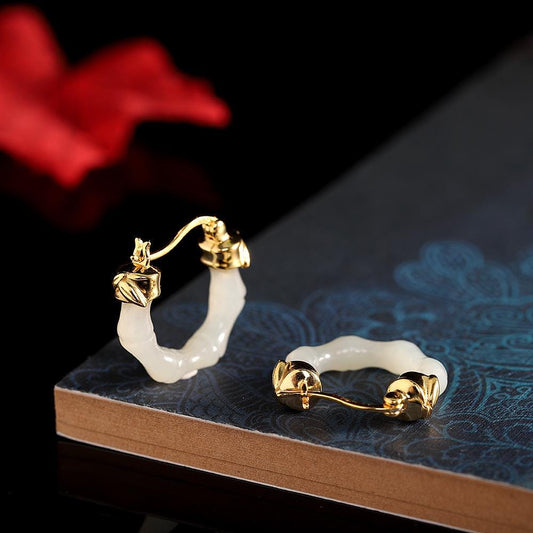Jade Bamboo Hoop Earrings - Asian & Zen